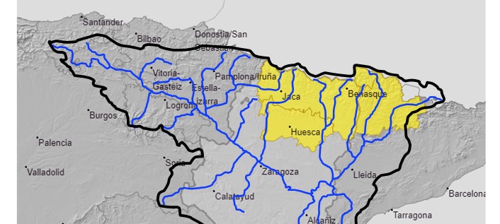 AVISO HIDROLÓGICO - Debido a las lluvias, se intensifica la vigilancia en cauces con cuenca vertiente pequeña y barrancos, en Pirineo central y oriental, en Aragón y Cataluña, así como en el centro de la provincia de Huesca